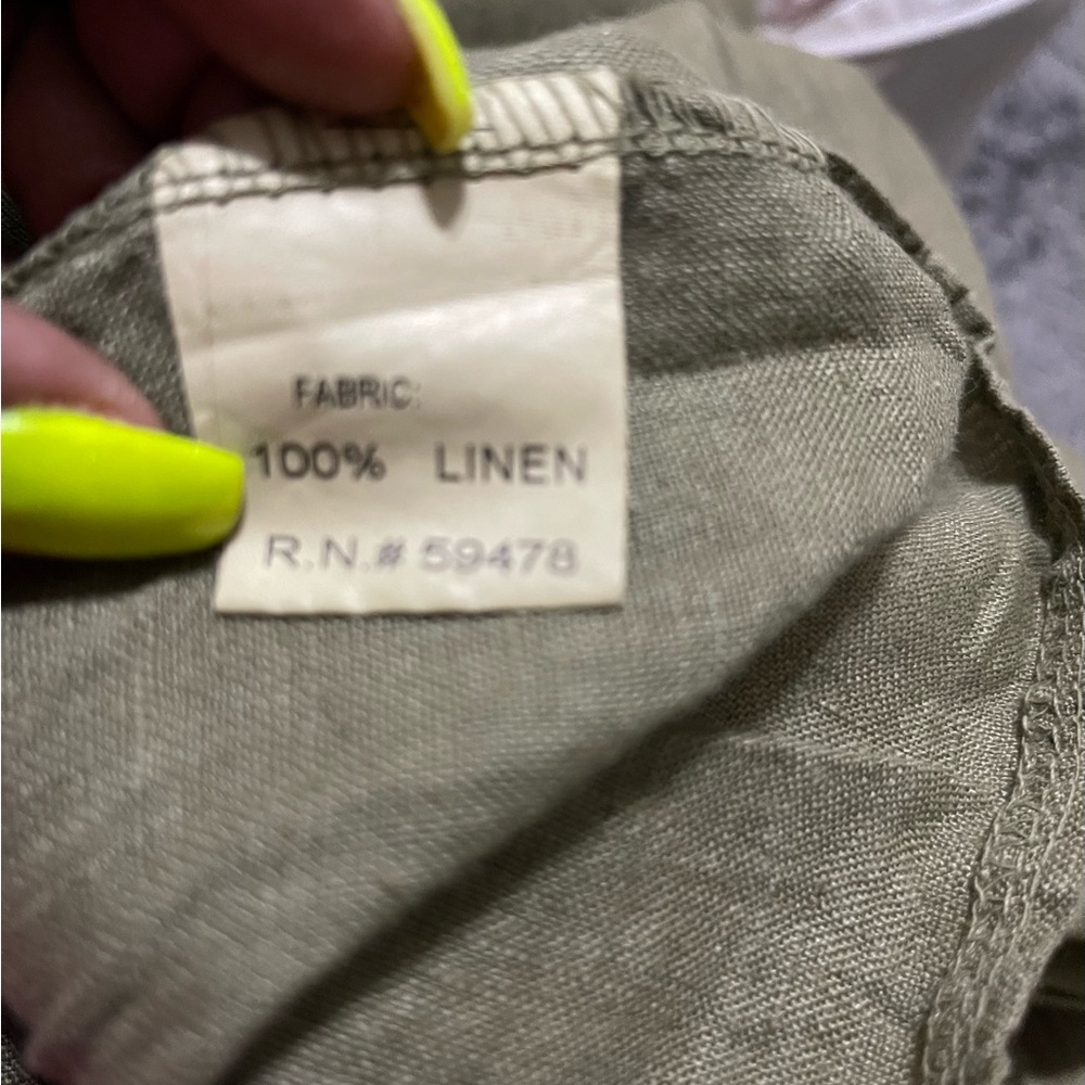 Bellambra Olive 100% linen V-Neck Tiered Dress size L - Picture 6 of 7